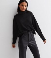 New Look Black Ribbed Fine Knit Roll Neck Boxy Jumper